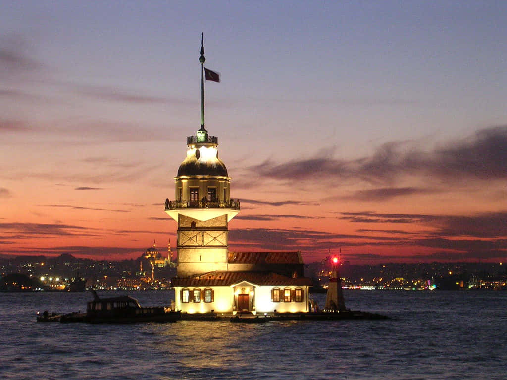 Maiden Tower, sunset, twilight sky, SD Desktop Wallpaper