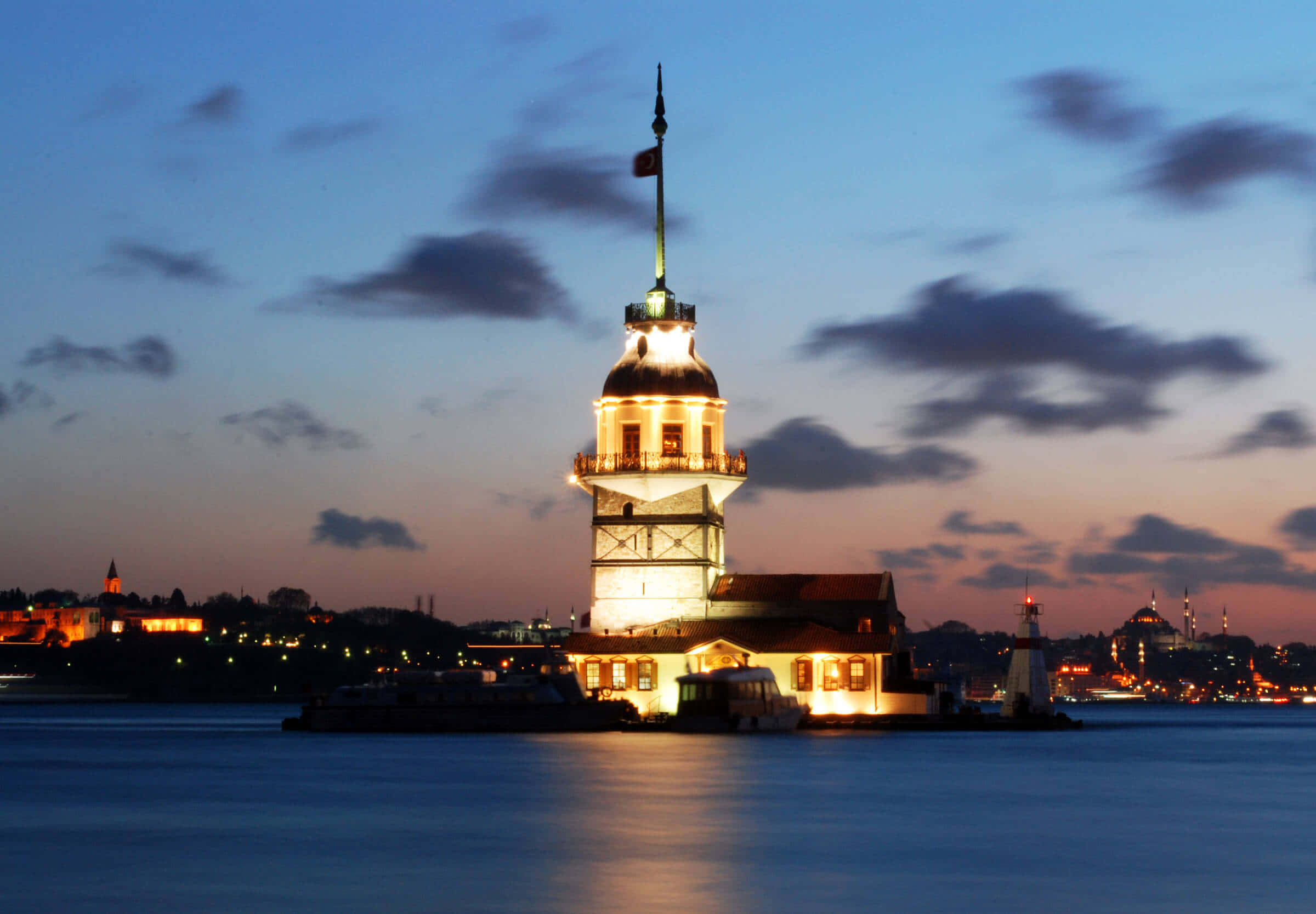 Maiden Tower, sunset, twilight sky, Full HD Desktop Wallpaper