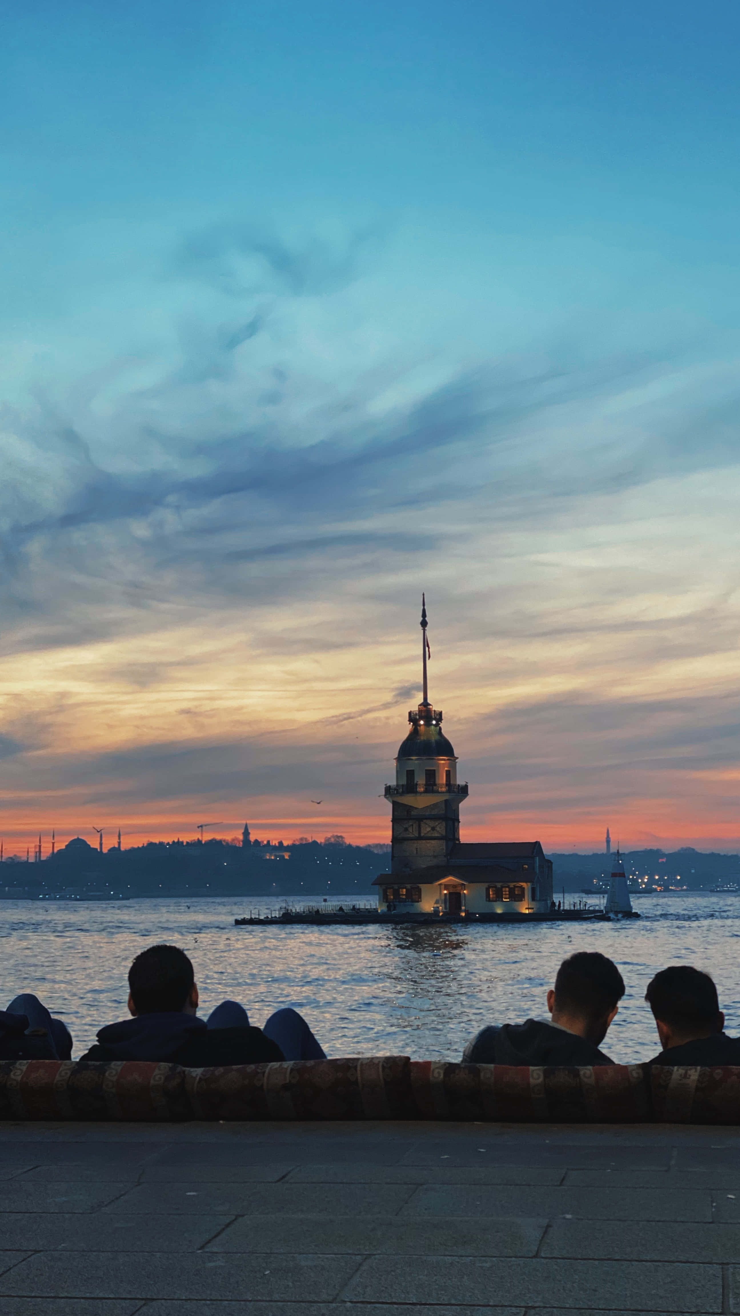 Maiden Tower, azure sky, sunset, 4K Phone Wallpaper