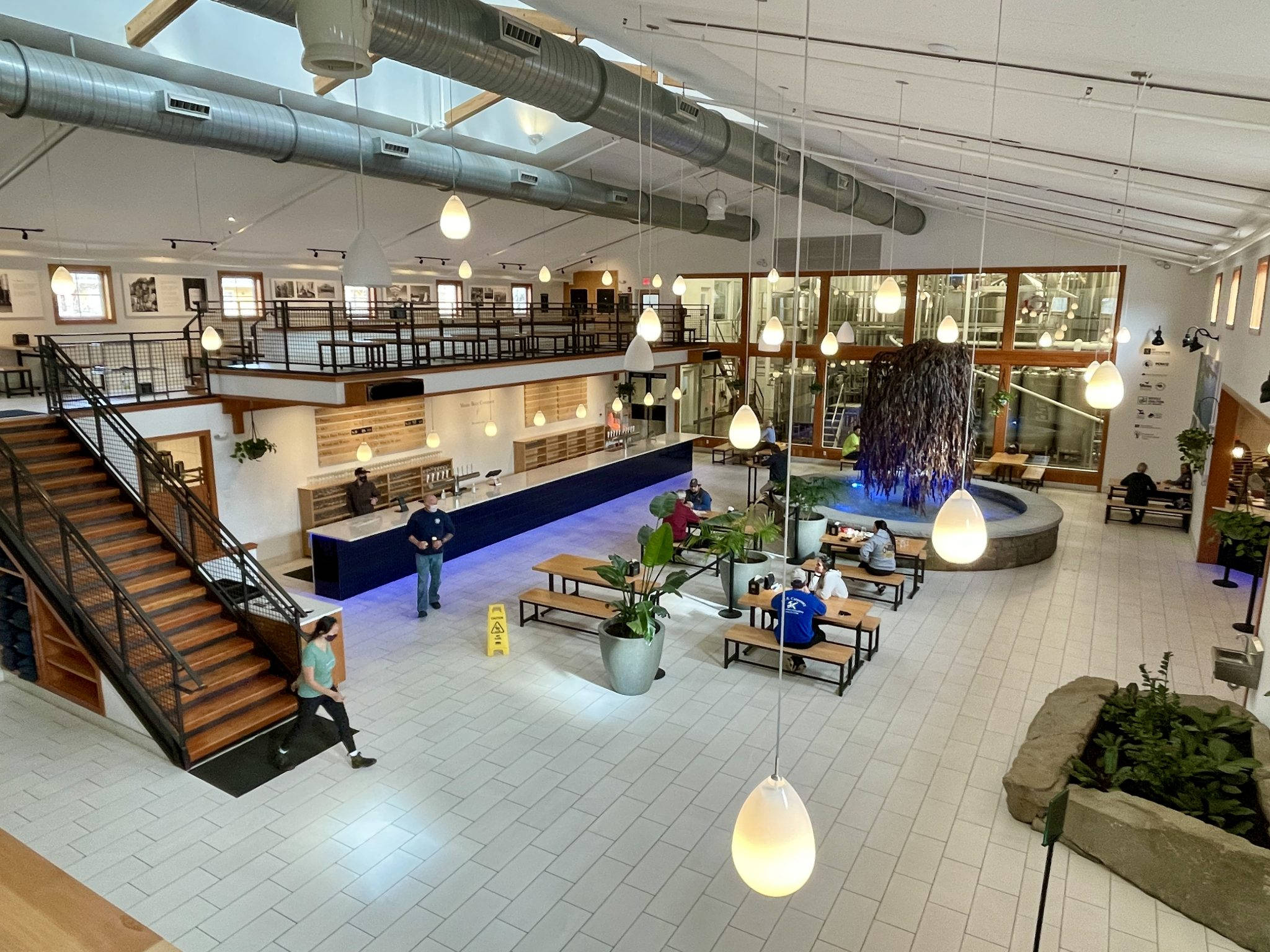 Maine Beer Company, large lobby hanging lights, exposed ducts, Full HD Desktop Wallpaper