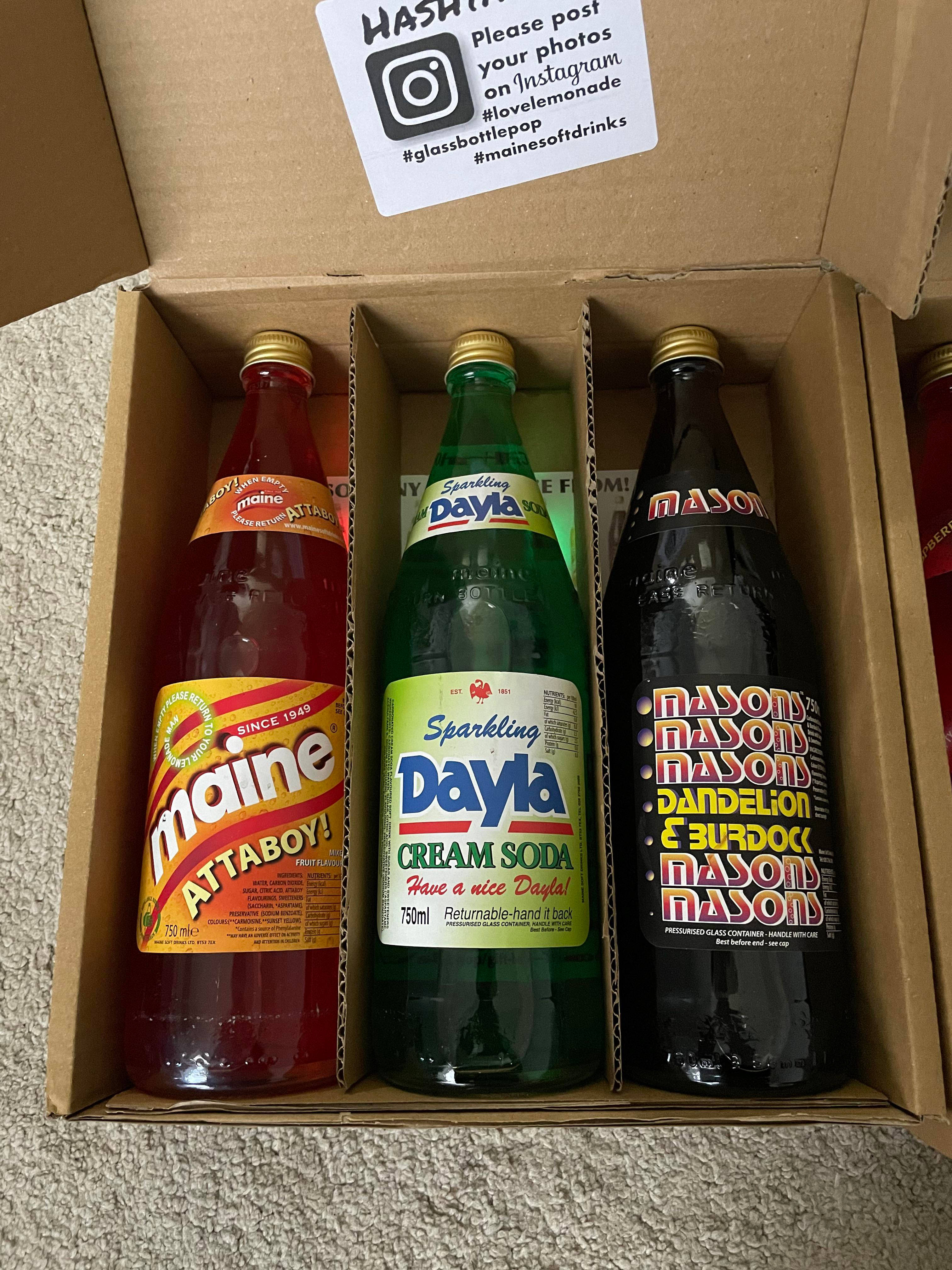 Maine, soda bottles, cardboard box, 4K Phone Wallpaper