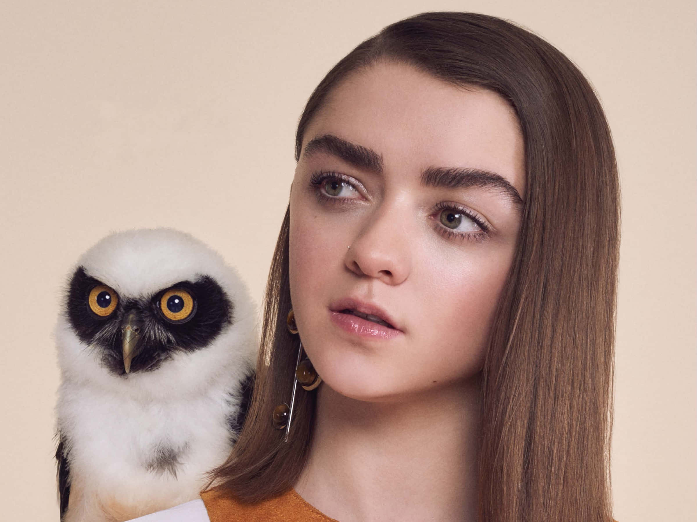 Maisie Williams, floral dress, white owl, Full HD Desktop Wallpaper