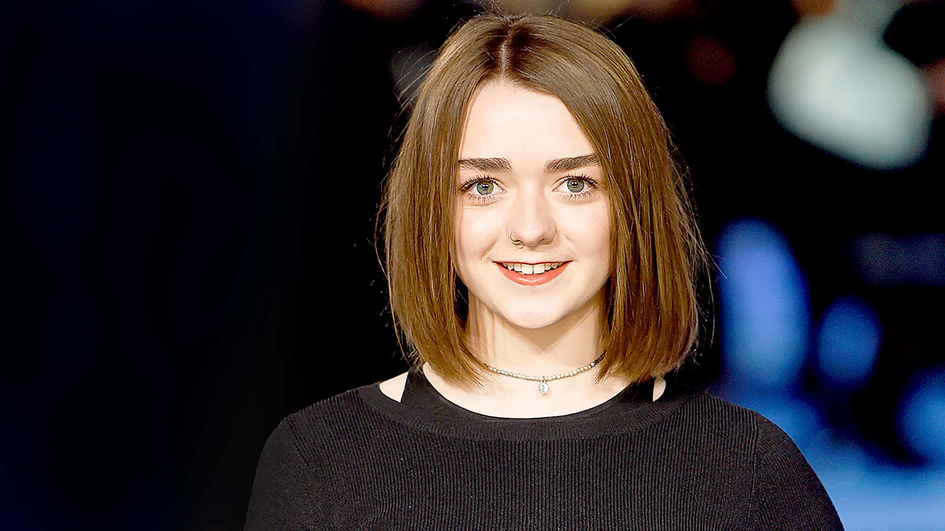 Maisie Williams, brown bob hair, nose ring, Full HD Desktop Wallpaper
