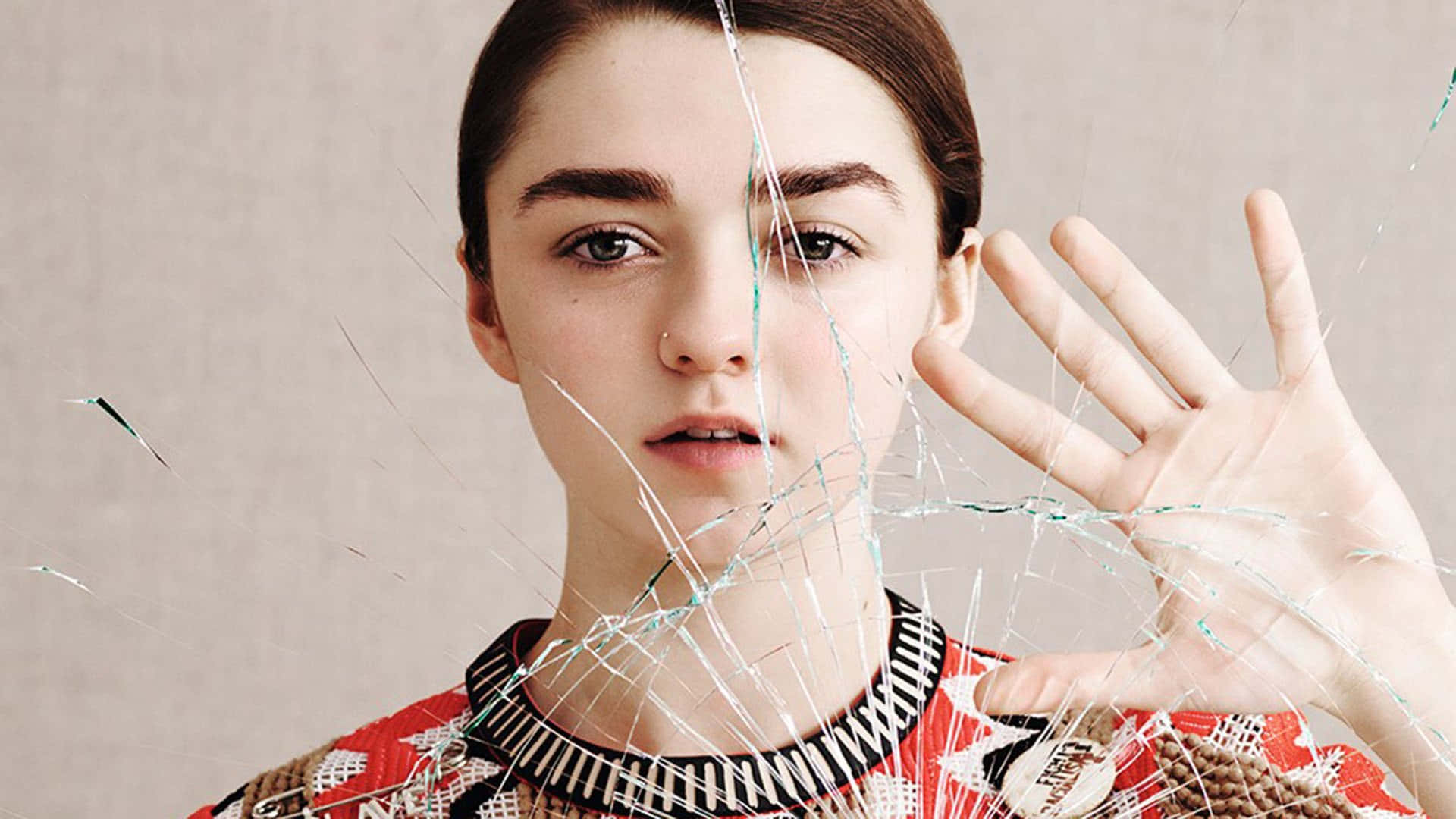 Maisie Williams, nose ring, shattered glass, Full HD Desktop Wallpaper