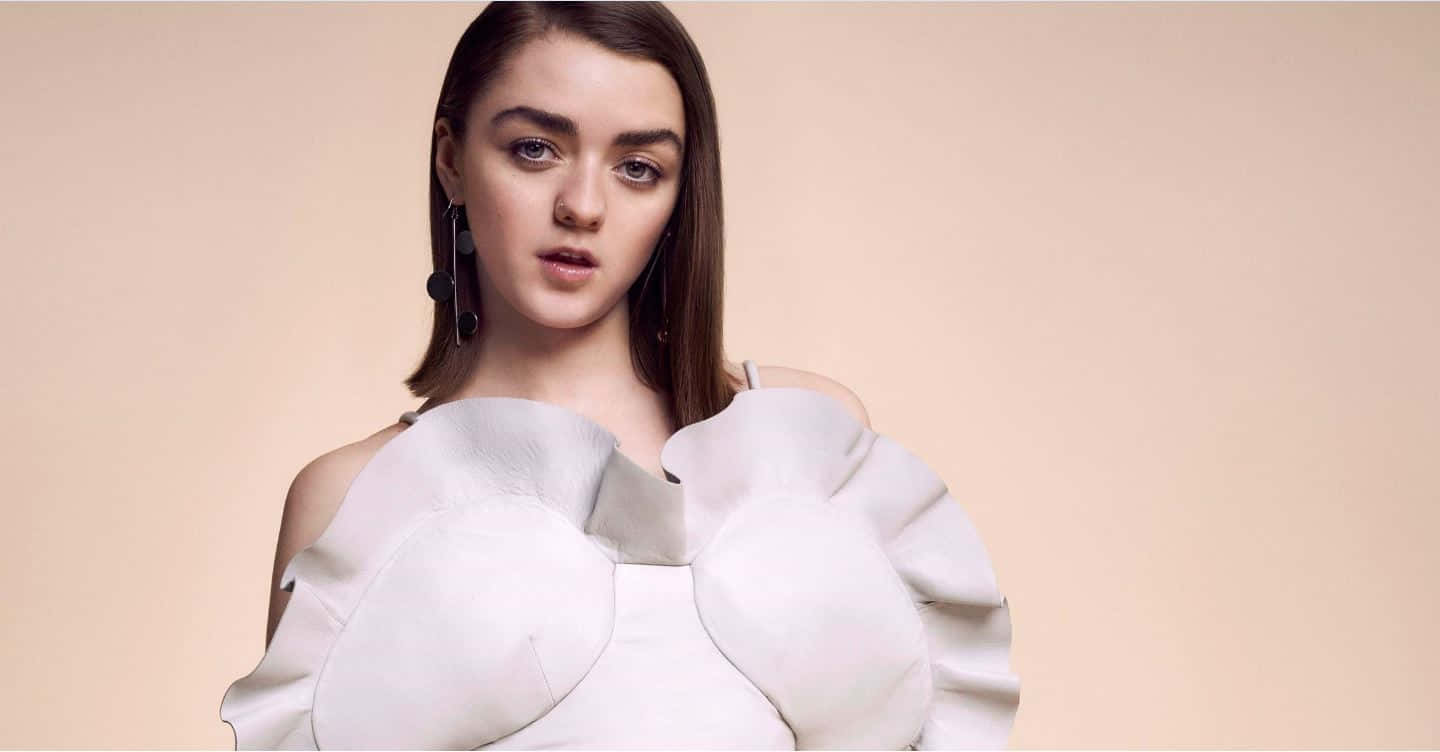 Maisie Williams, sunset hue, white ruffled off-shoulder top, HD Desktop Wallpaper