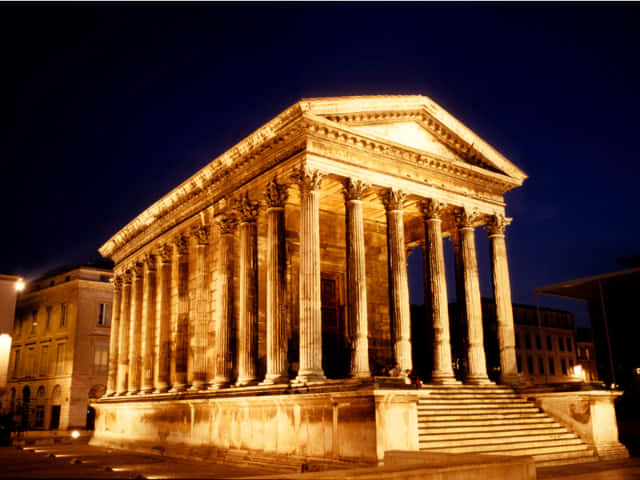 Maison Carrée, neoclassical temple, tall columns, SD Desktop Wallpaper