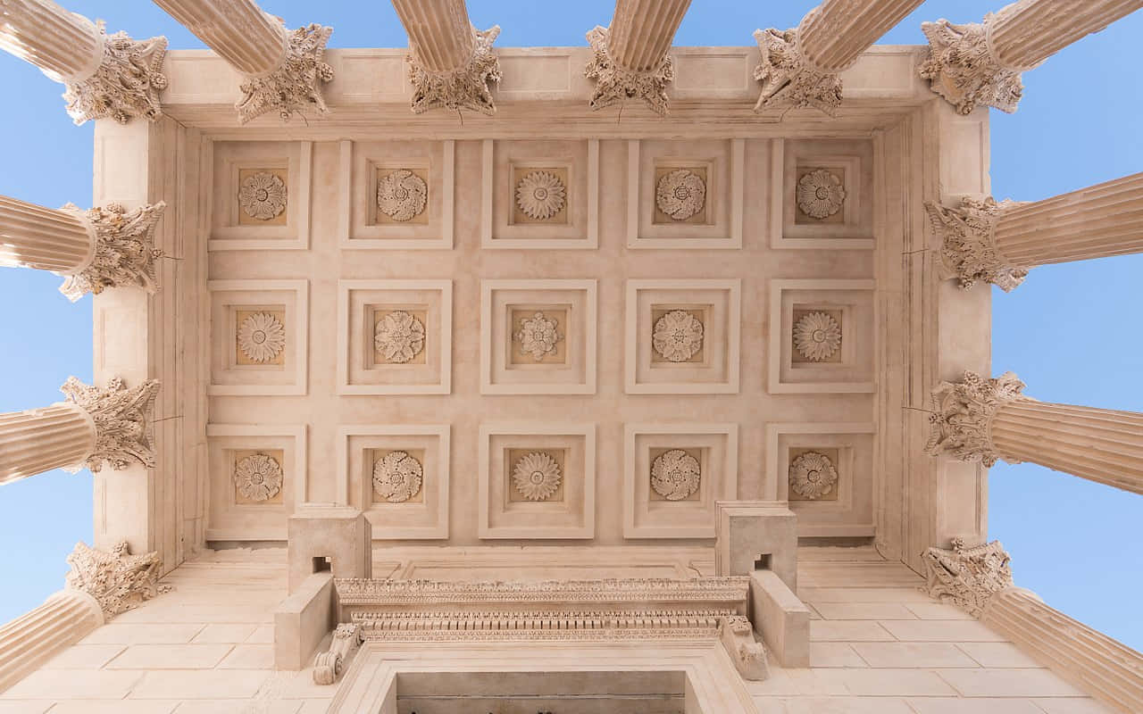 Maison Carrée, coffered ceiling, classical stone columns, HD Desktop Wallpaper