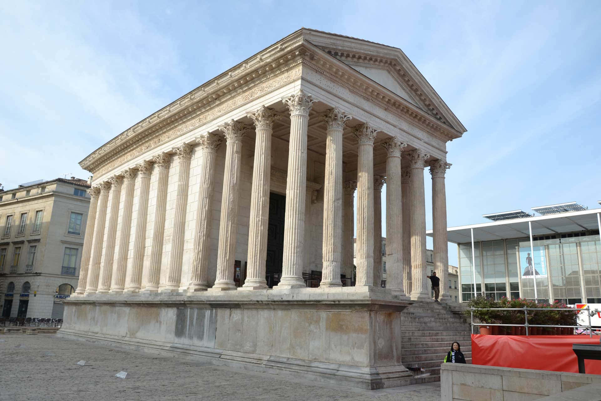 Maison Carrée, neoclassical temple, tall columns, Full HD Desktop Wallpaper