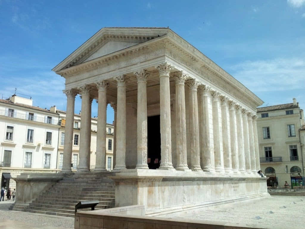 Maison Carrée, neoclassical temple, tall columns, SD Desktop Wallpaper