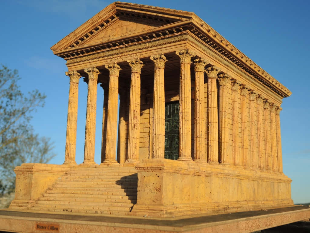 Maison Carrée, golden hour, classical temple, SD Desktop Wallpaper