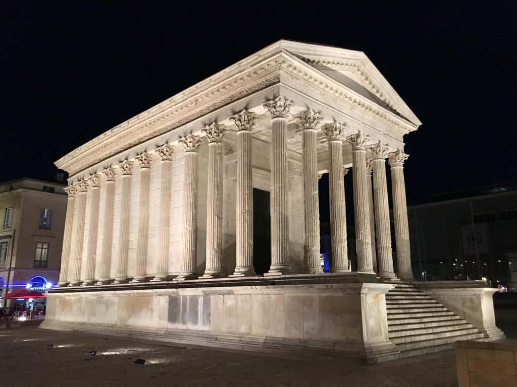 Maison Carrée, neoclassical temple, tall columns, SD Desktop Wallpaper