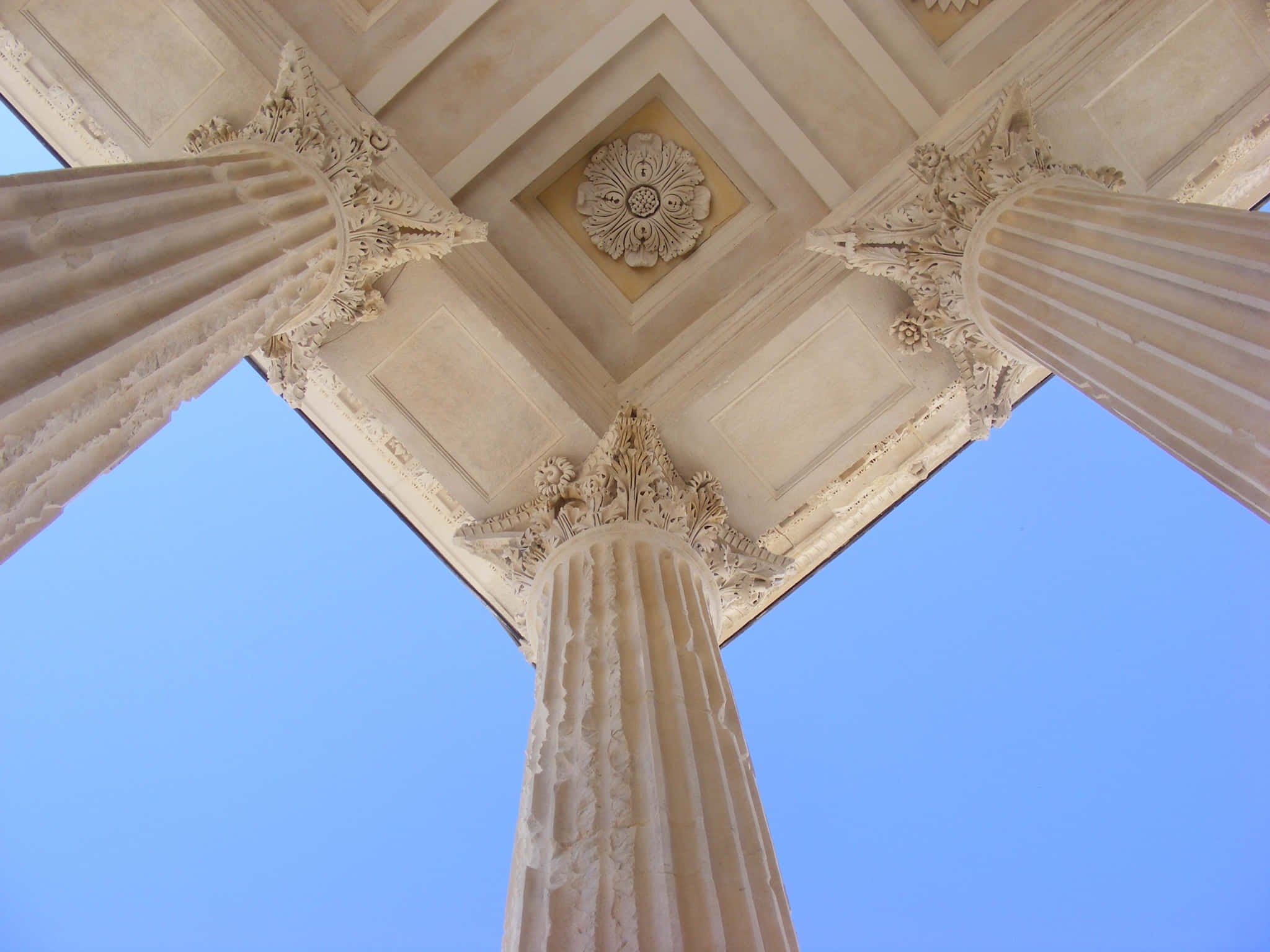 Maison Carrée, classical columns, ornate capitals, Full HD Desktop Wallpaper