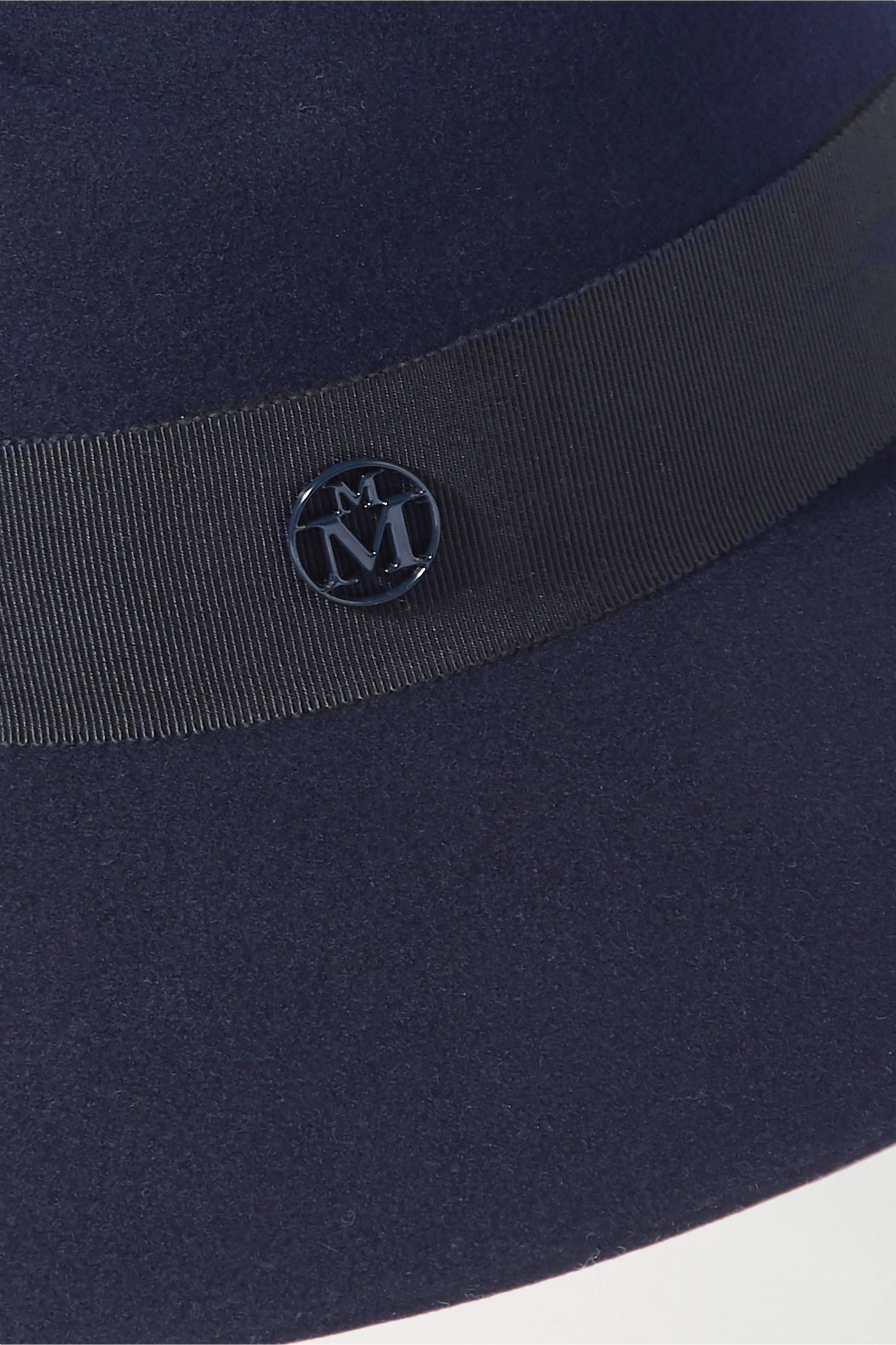 Maison Michel, navy blue felt hat, black grosgrain ribbon, 2K Phone Wallpaper