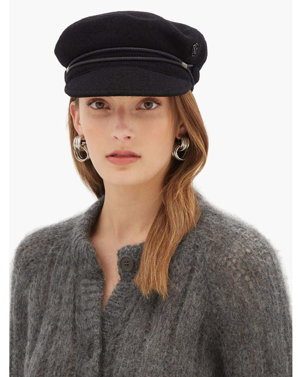 Maison Michel, black beret, gray knit cardigan, HD Phone Wallpaper