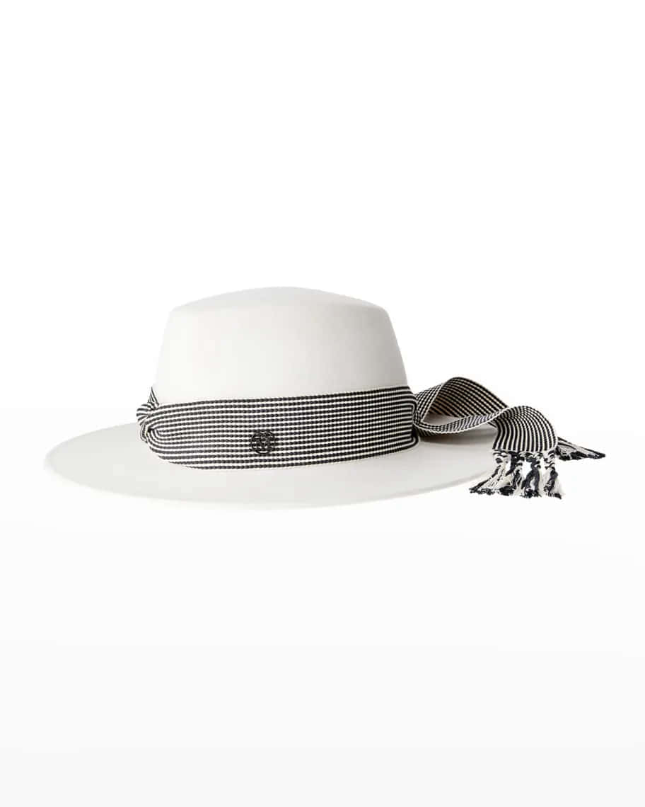 Maison Michel, gray fedora, black and white gingham ribbon bow, SD Phone Wallpaper