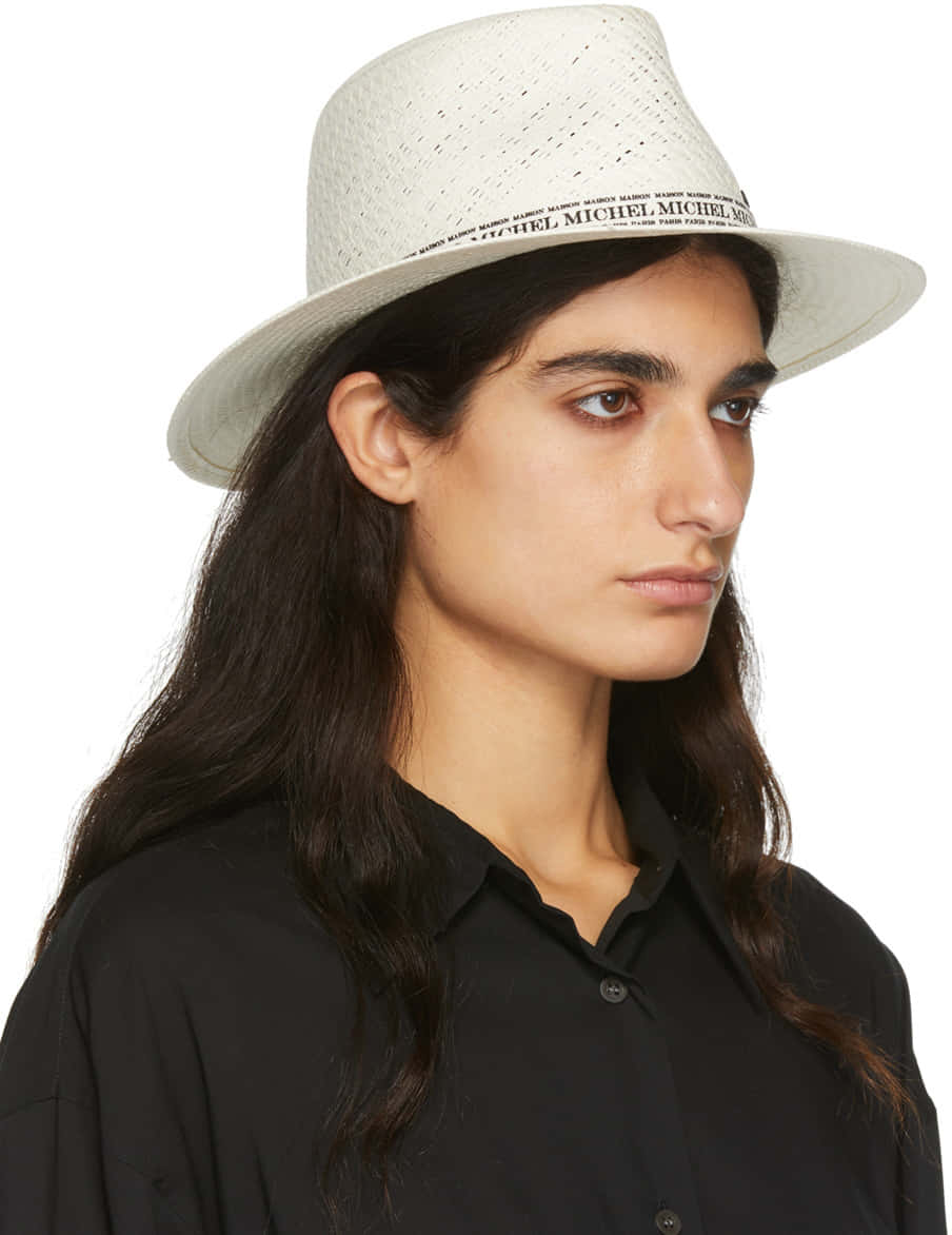 Maison Michel, gray fedora, white woven fedora, SD Phone Wallpaper