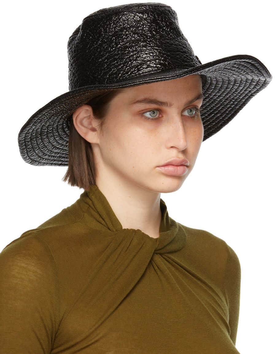 Maison Michel, black straw hat, wide-brimmed, SD Phone Wallpaper