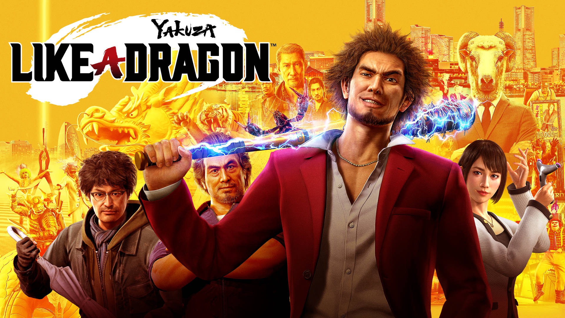 Majima Goro, red jacket, glowing bat, Full HD Desktop Wallpaper