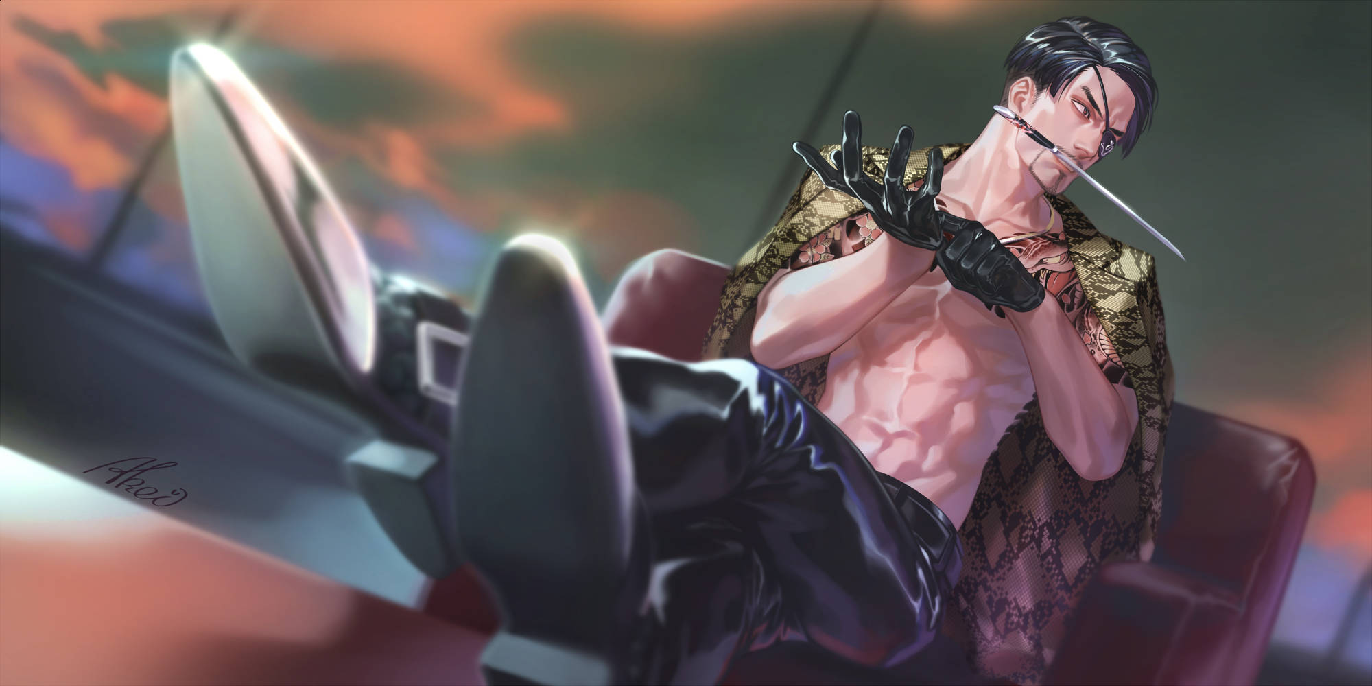 Majima Goro, black gloves, lace shirt, Full HD Desktop Wallpaper