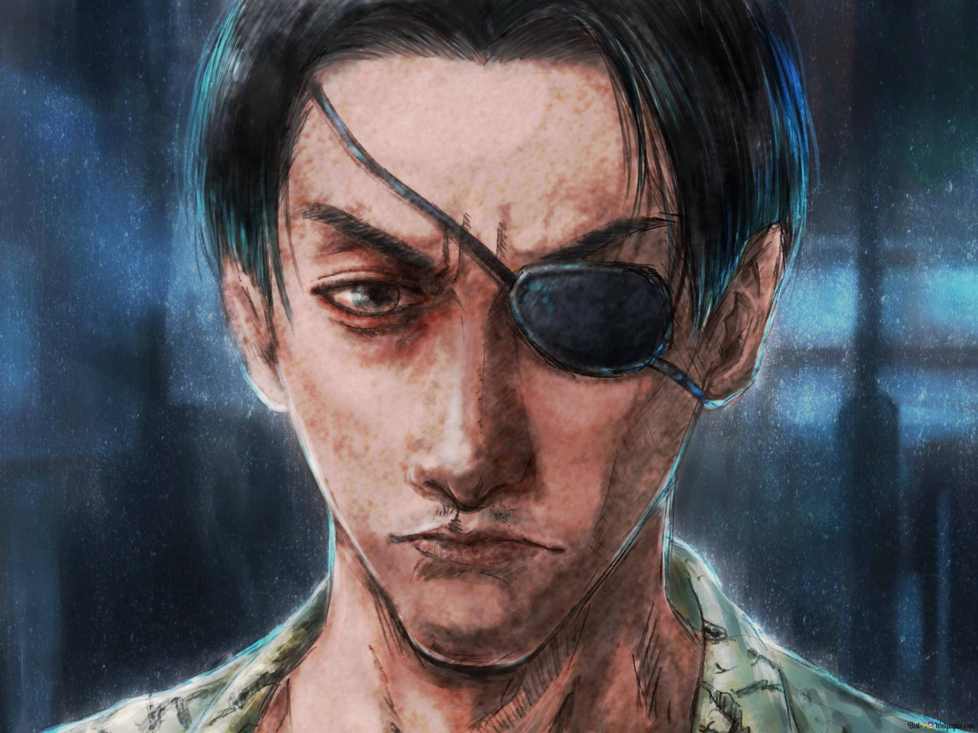 Majima Goro, black eye patch, rain-slicked dark hair, Full HD Desktop Wallpaper