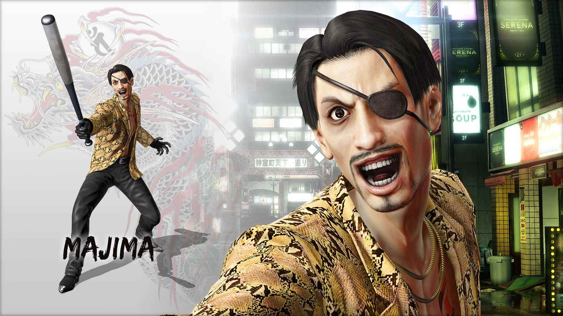 Majima Goro, eyepatch, gold jacket, Full HD Desktop Wallpaper