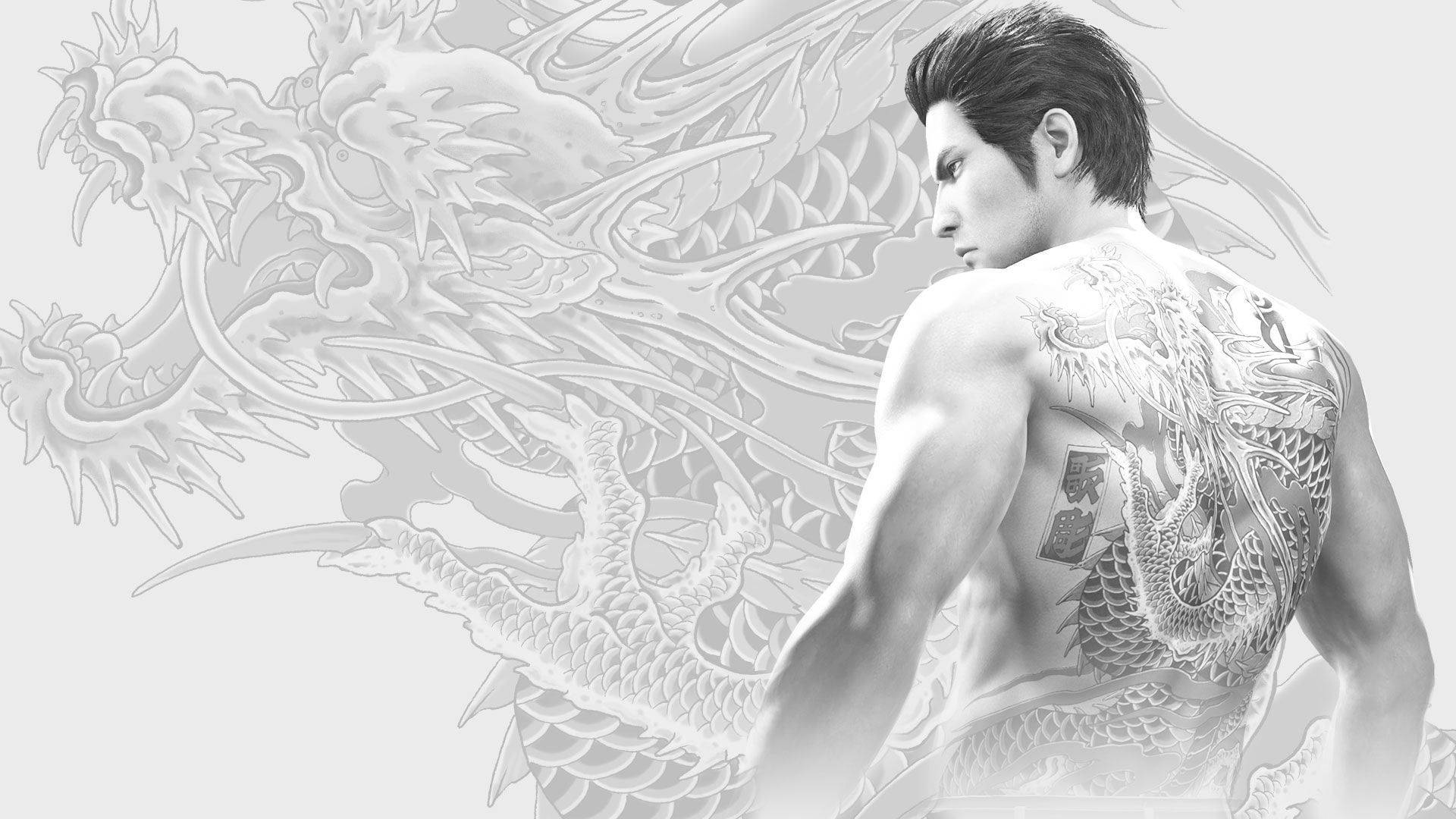 Majima Goro, dragon tattoo, monochrome, Full HD Desktop Wallpaper