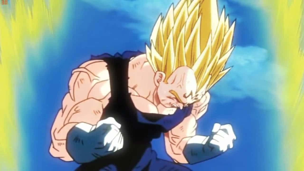 Majin Vegeta, spiky golden hair, blue sky, HD Desktop Wallpaper