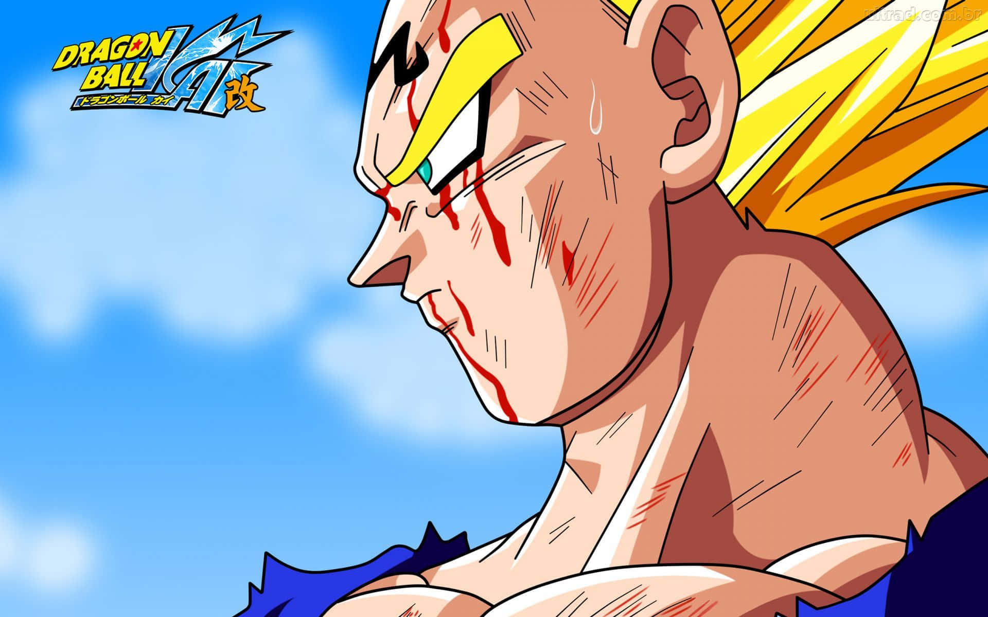 Majin Vegeta, spiky yellow hair, bloodied face, Full HD Desktop Wallpaper