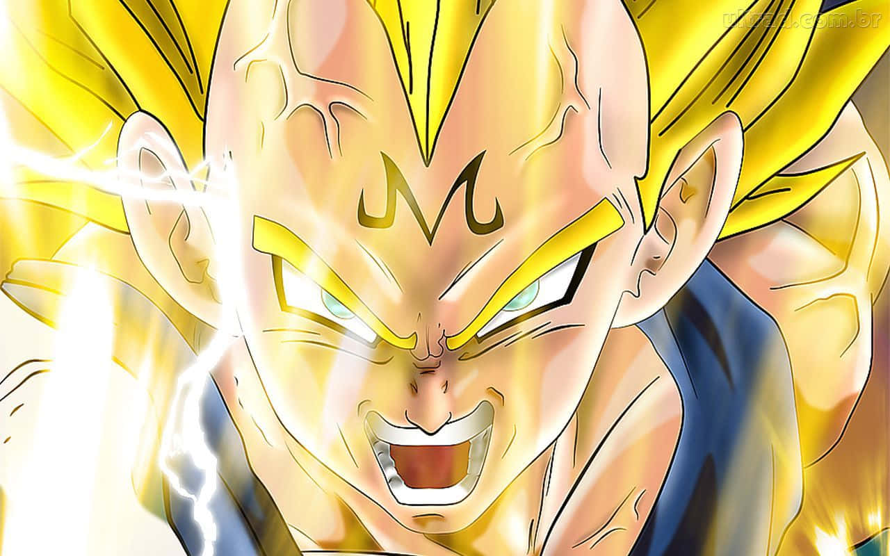 Majin Vegeta, spiky golden hair, glowing aura, HD Desktop Wallpaper