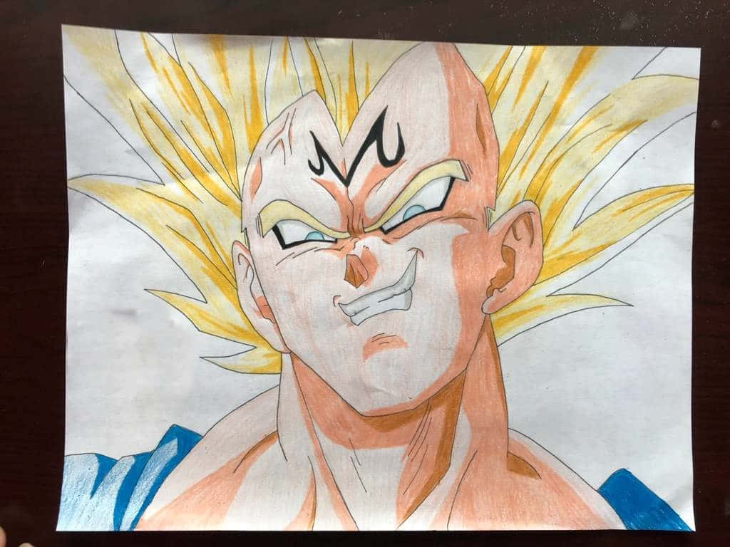 Majin Vegeta, spiky golden hair, intense blue eyes, SD Desktop Wallpaper