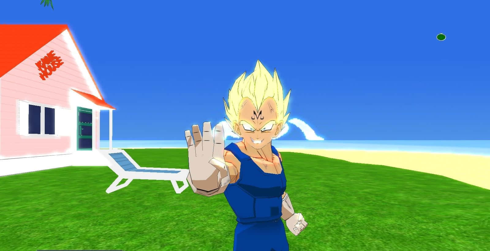 Majin Vegeta, pink house, blue sky, HD Desktop Wallpaper