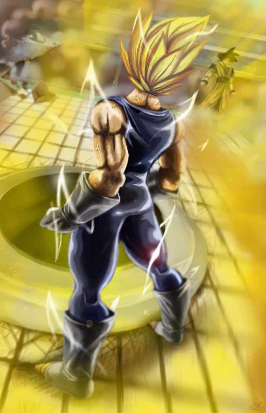 Majin Vegeta, spiky golden hair, glowing yellow energy, HD Phone Wallpaper