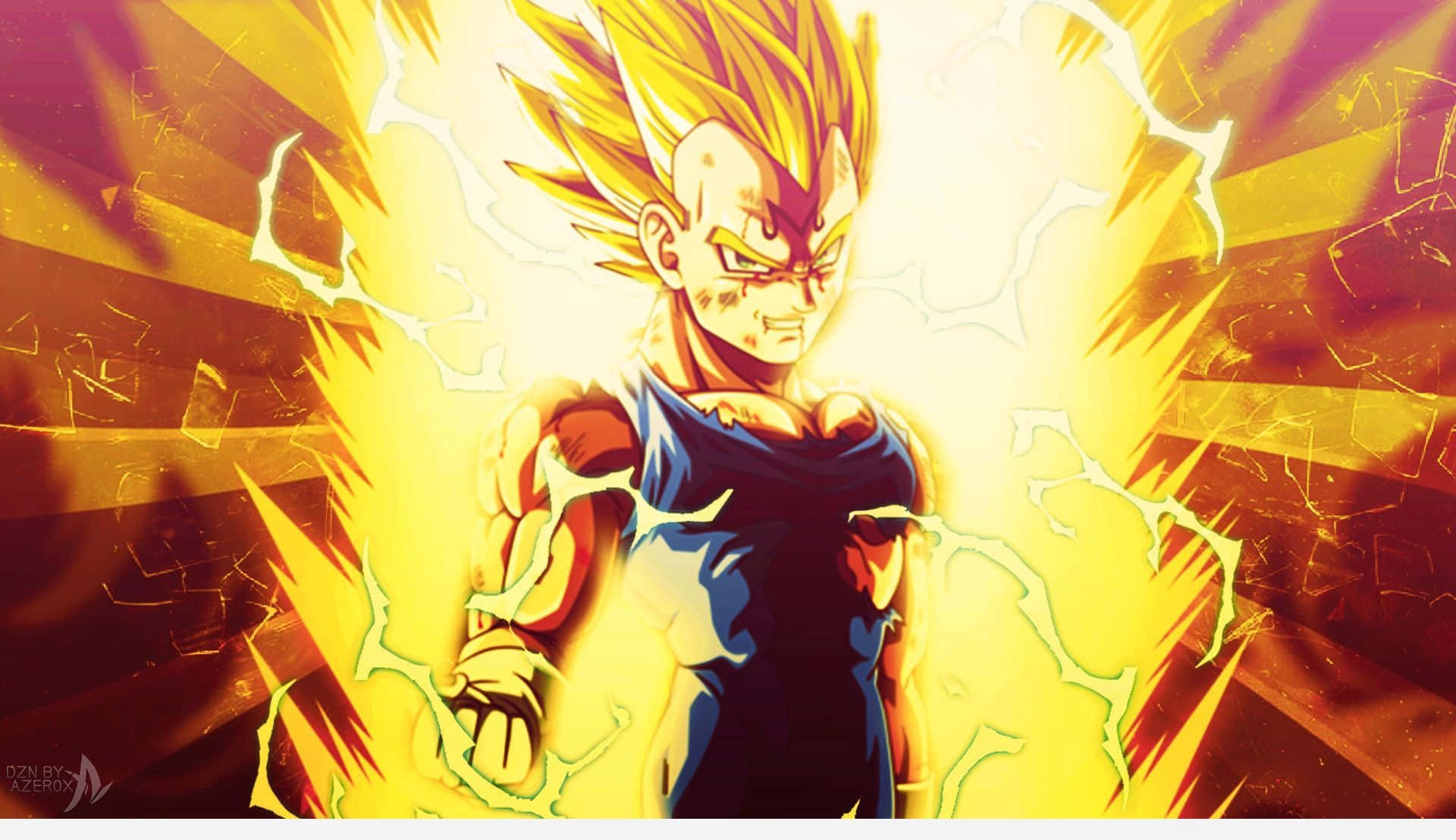 Majin Vegeta, spiky golden hair, yellow and orange light, Full HD Desktop Wallpaper