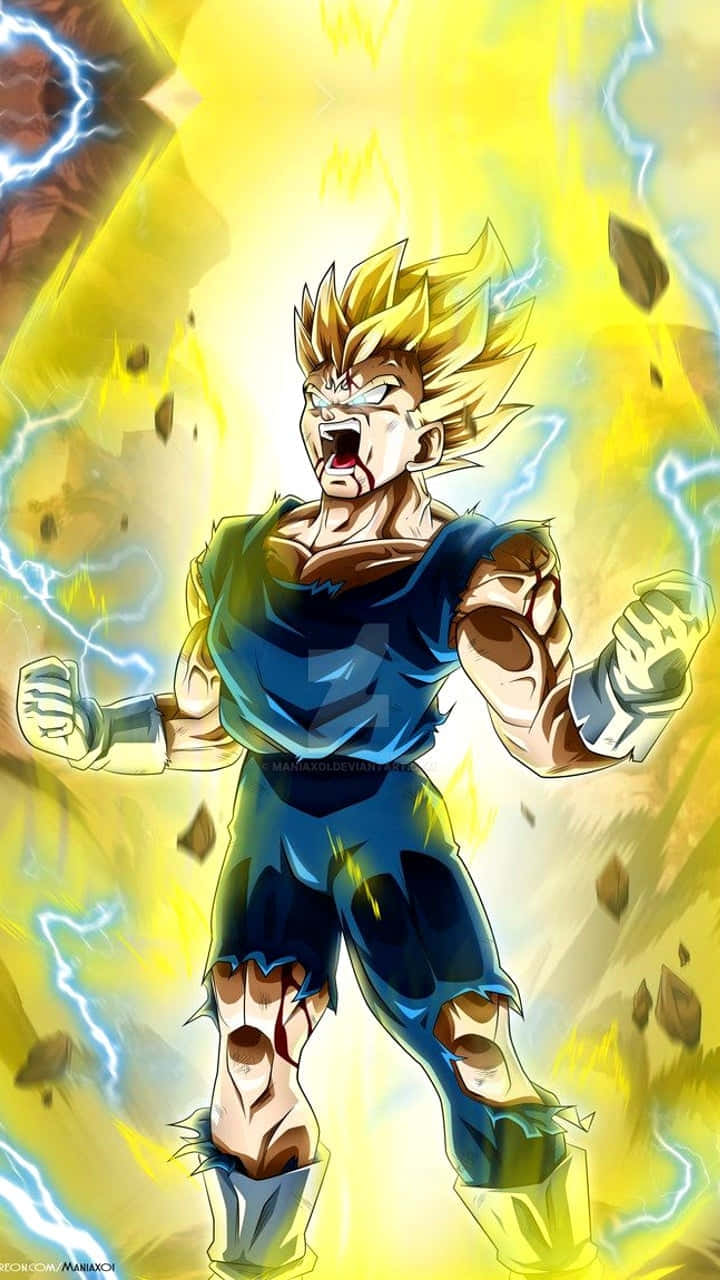 Majin Vegeta, spiky golden hair, yellow energy, HD Phone Wallpaper
