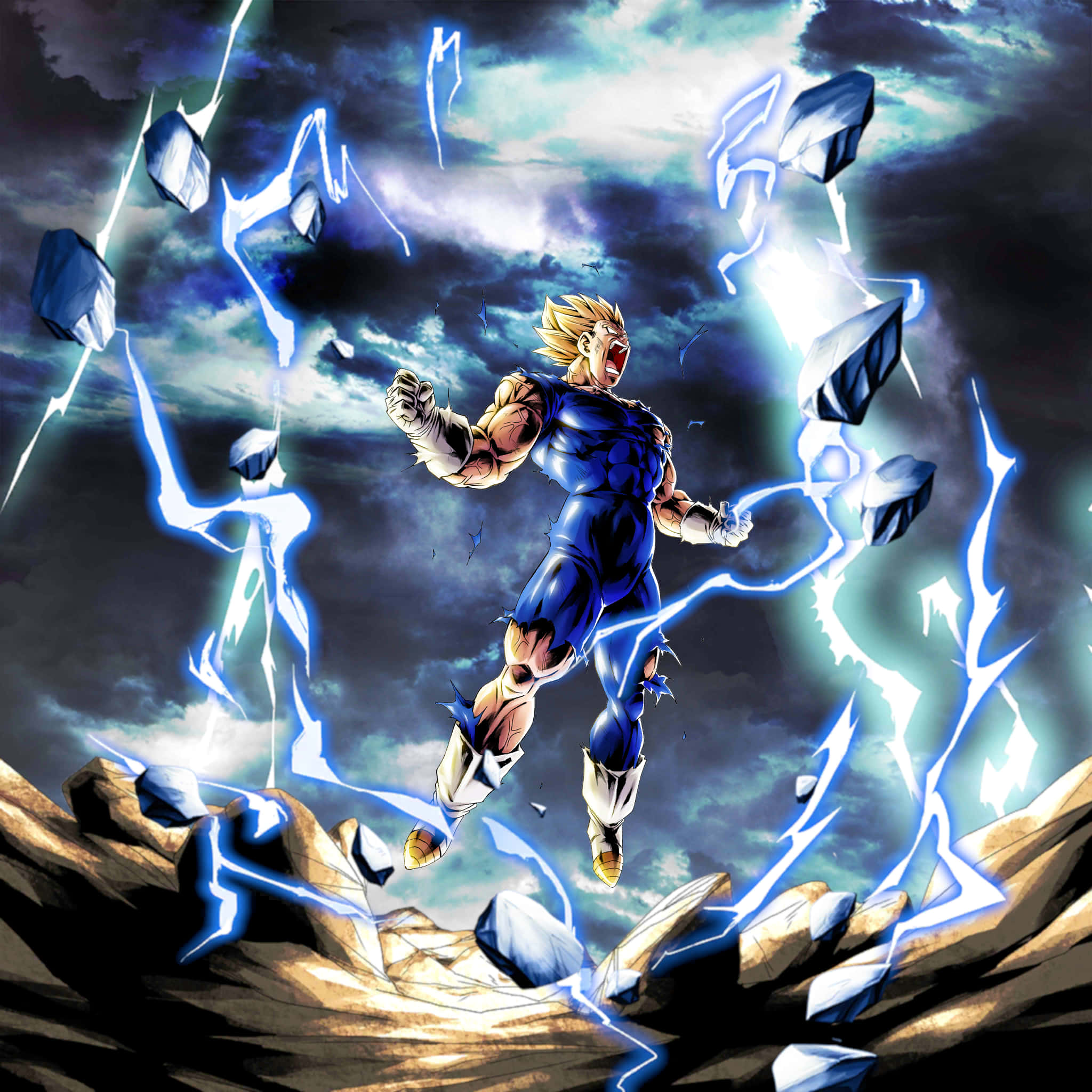Majin Vegeta, blue armor, electric energy, Full HD Desktop Wallpaper