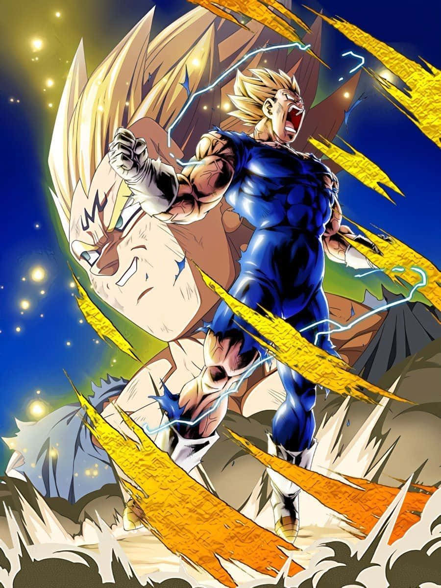 Majin Vegeta, blue armor, golden energy blasts, SD Phone Wallpaper