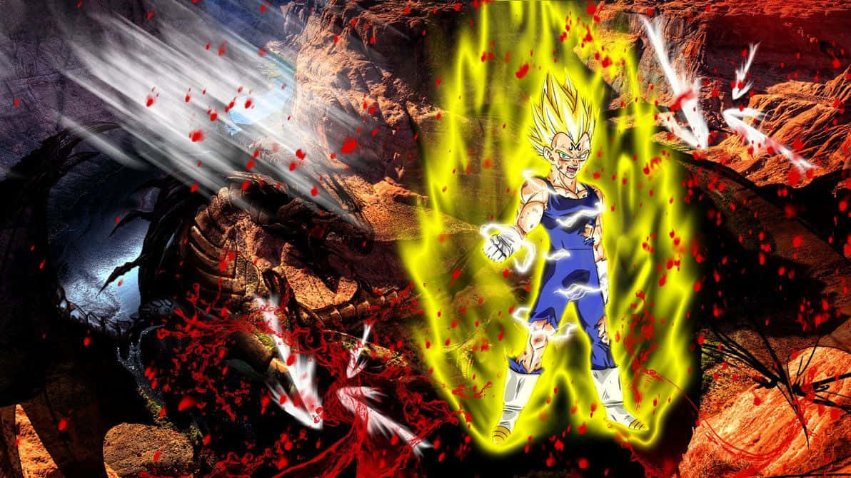 Majin Vegeta, yellow-haired, blue armor, SD Desktop Wallpaper