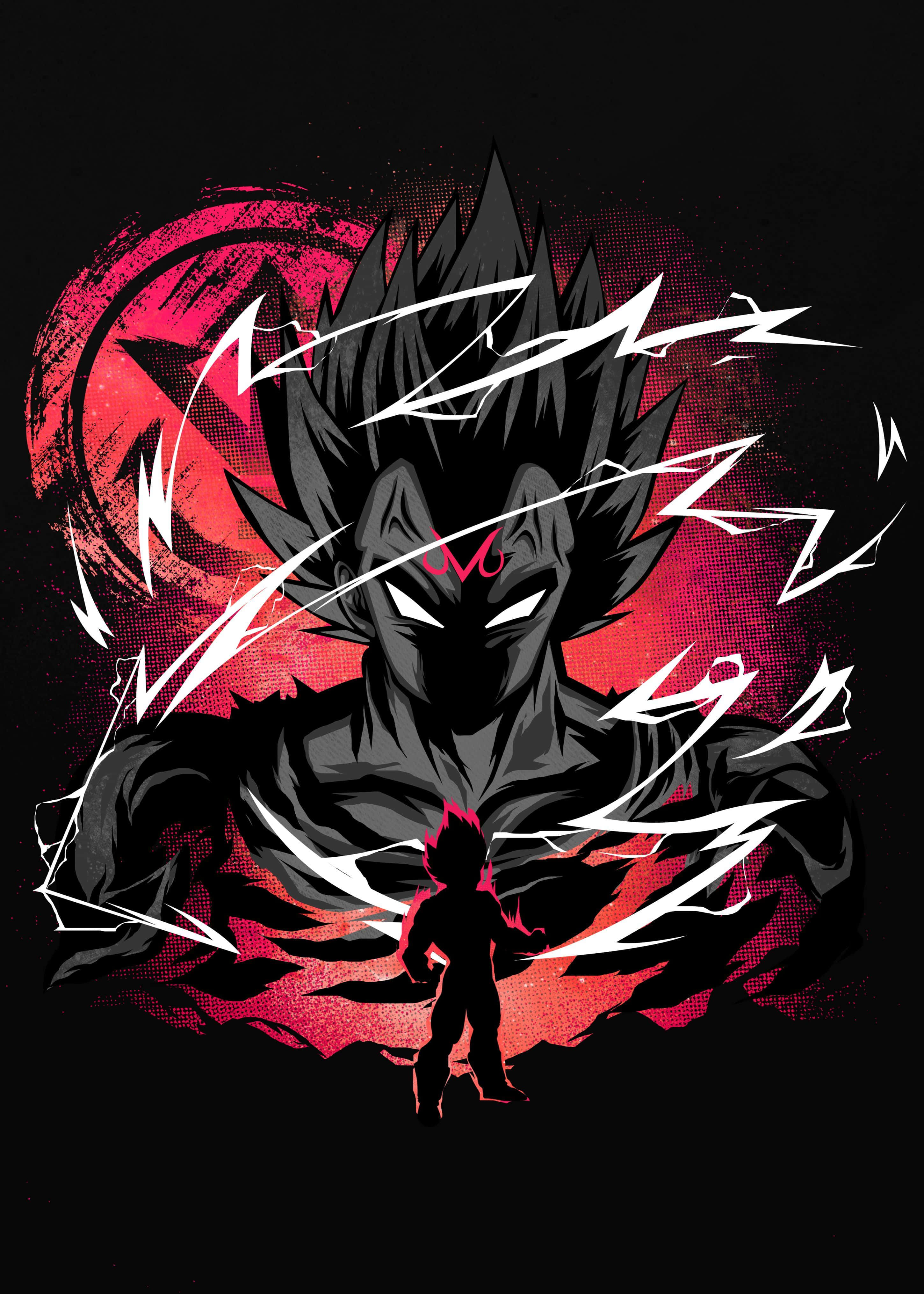 Majin Vegeta, spiky hair, glowing eyes, 4K Phone Wallpaper