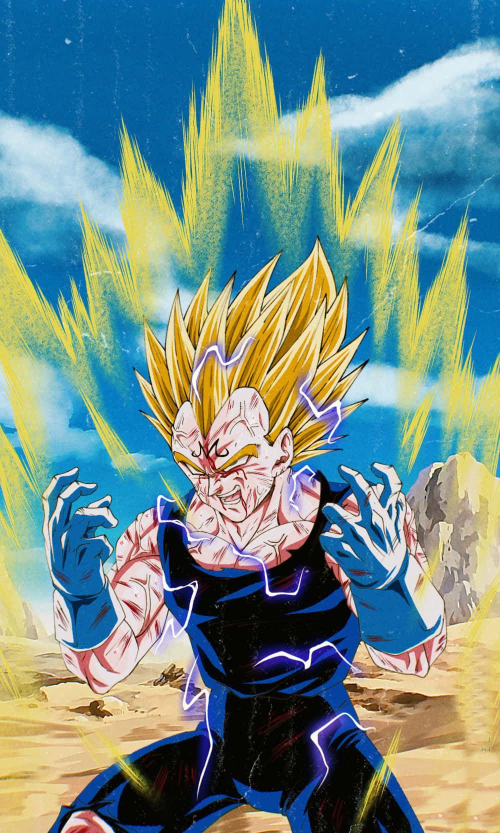 Majin Vegeta, spiky golden hair, blue lightning, HD Phone Wallpaper