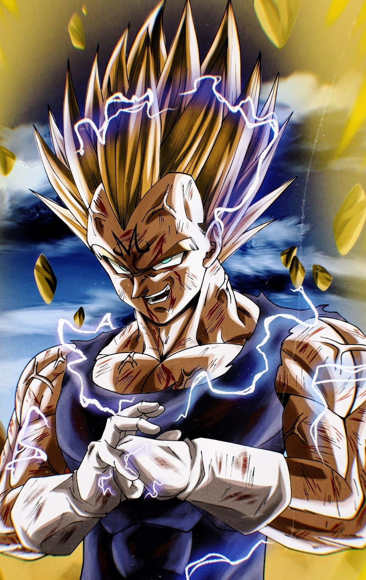 Majin Vegeta, spiky golden hair, glowing blue lightning, HD Phone Wallpaper