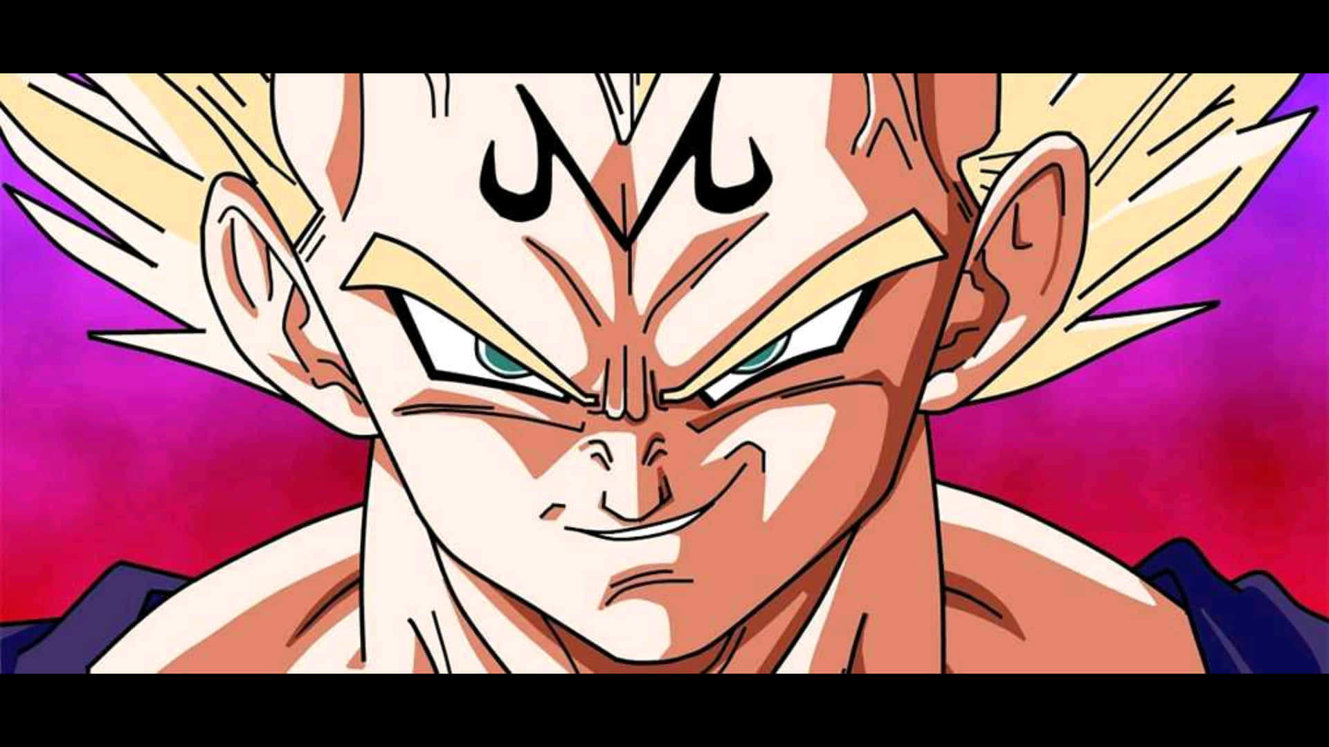 Majin Vegeta, spiky blonde hair, intense green eyes, Full HD Desktop Wallpaper