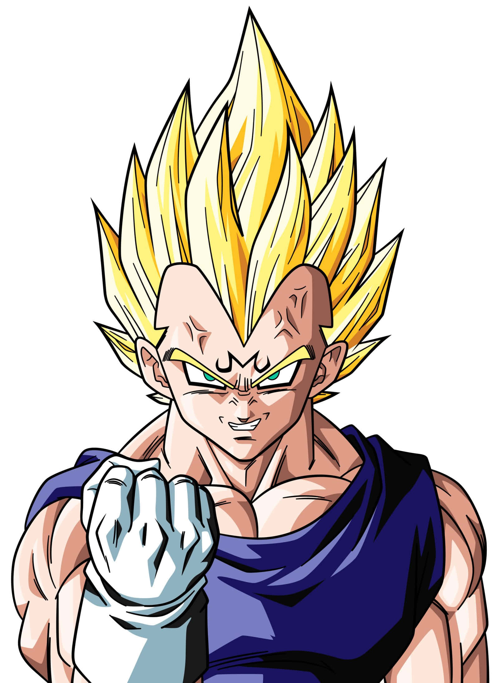 Majin Vegeta, spiky golden hair, glowing green eyes, Full HD Phone Wallpaper