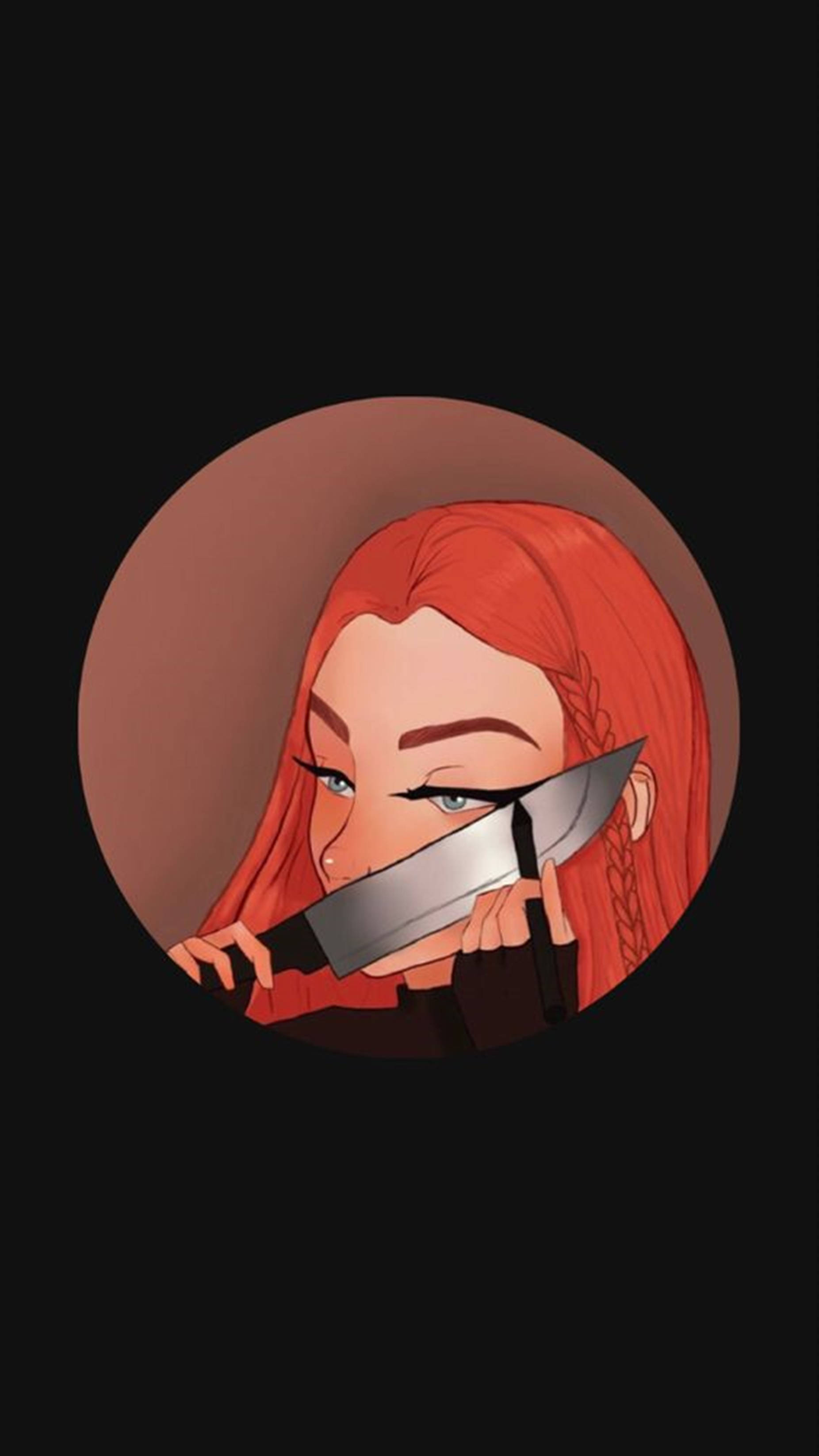 anime girl, red hair, large knife, 2K Phone Wallpaper
