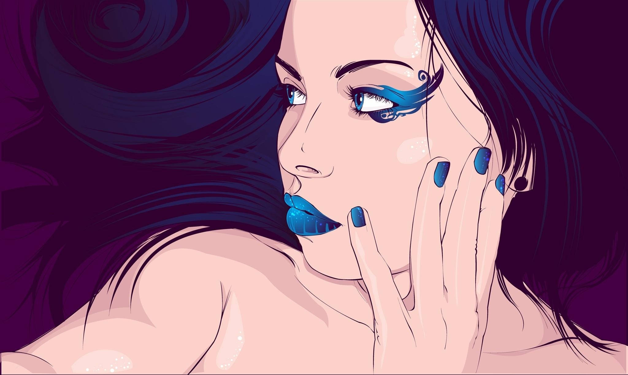blue peacock, peacock eye makeup art, blue lips, Full HD Desktop Wallpaper