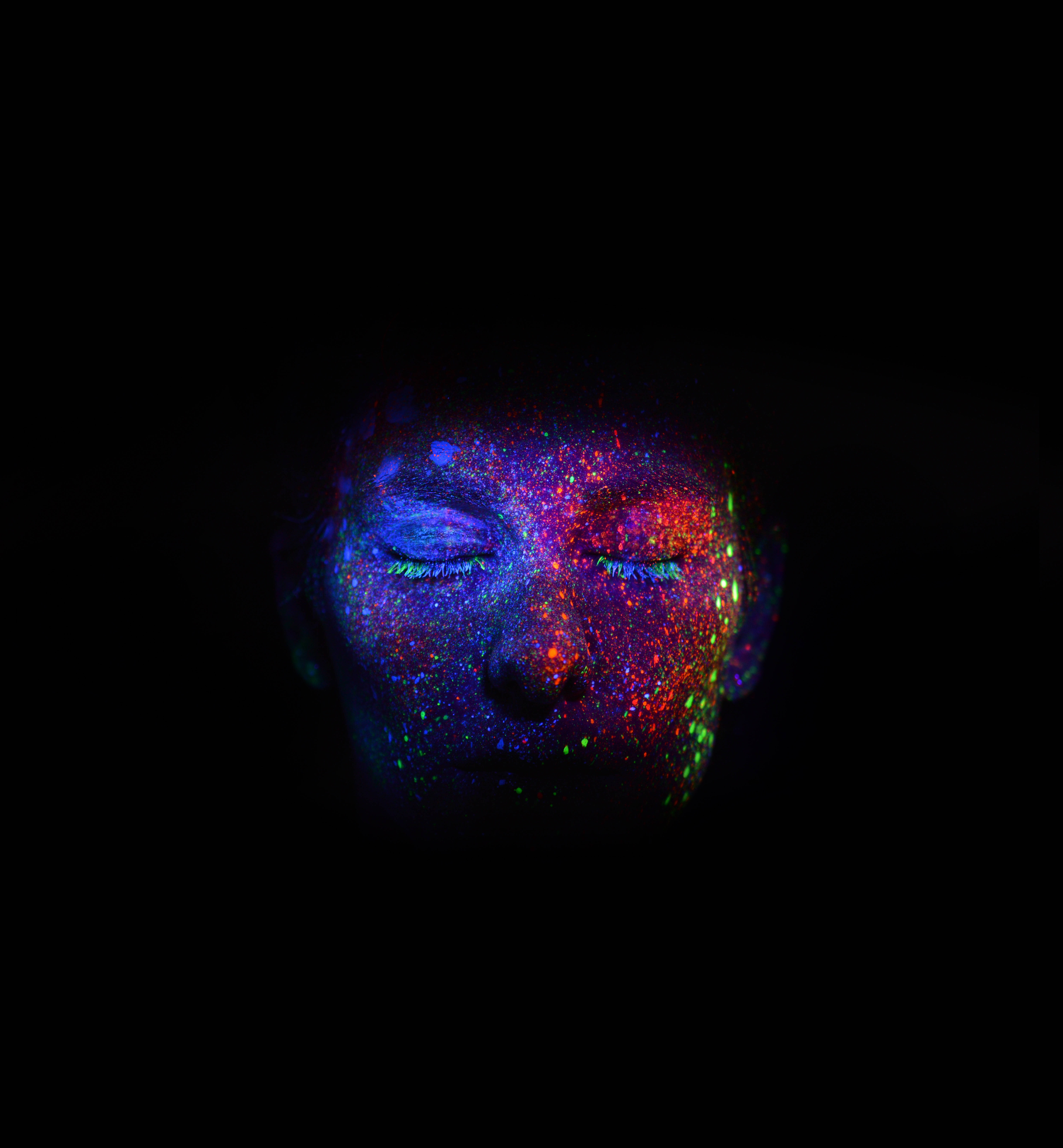 face sequins makeup, ultraviolet glow, neon glitter, 5K Phone Wallpaper