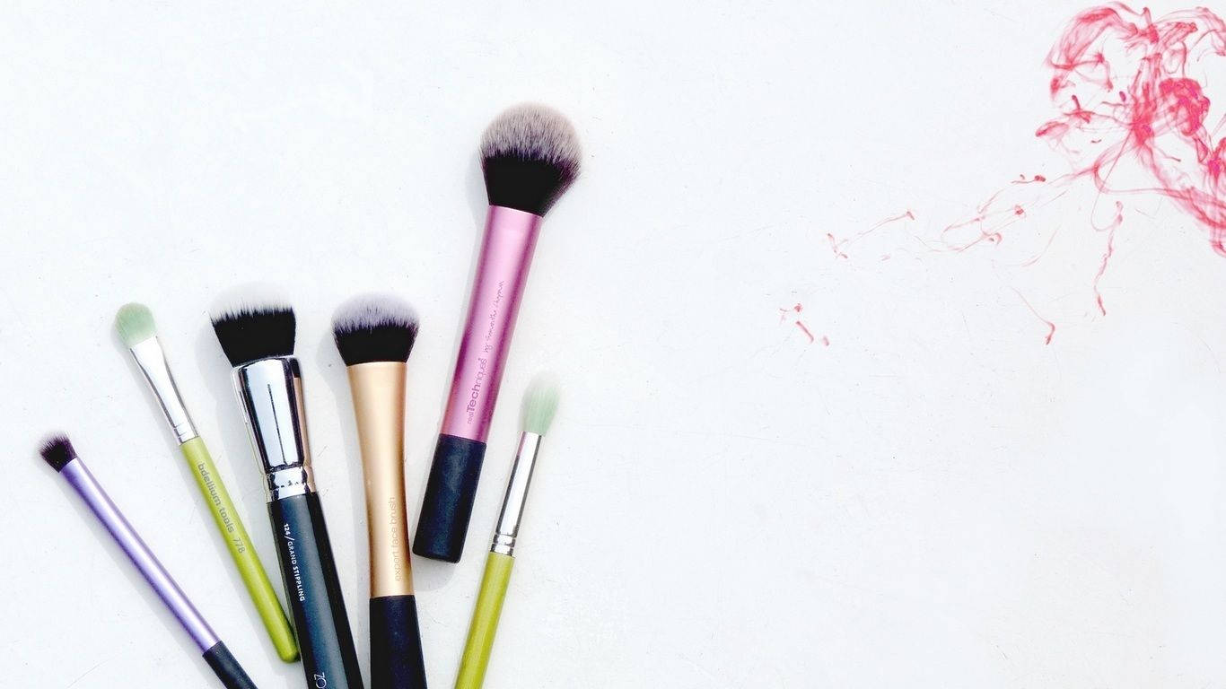 makeup shading brush set, six colorful makeup brushes, white surface, HD Desktop Wallpaper