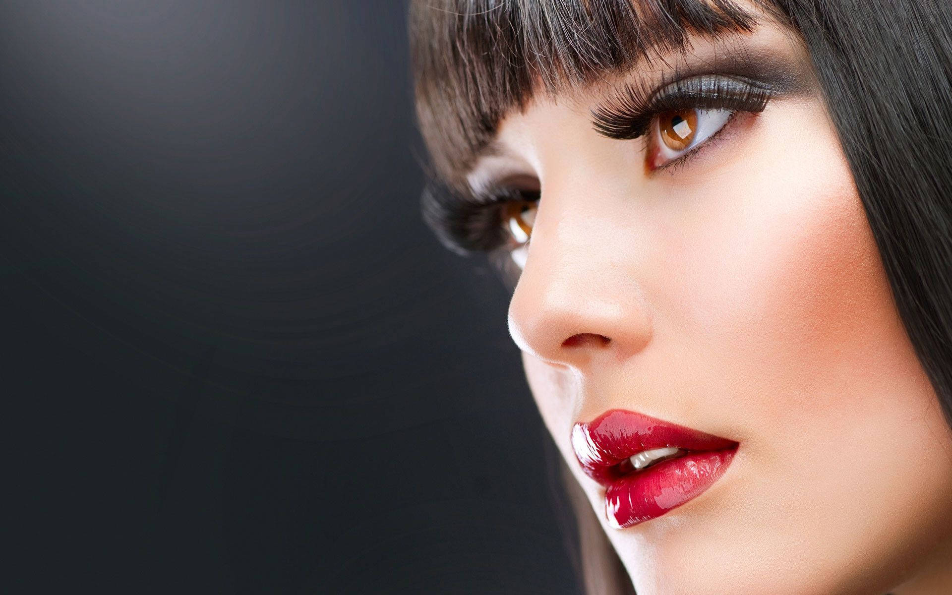 woman, bold red lips, dramatic eyelashes, Full HD Desktop Wallpaper