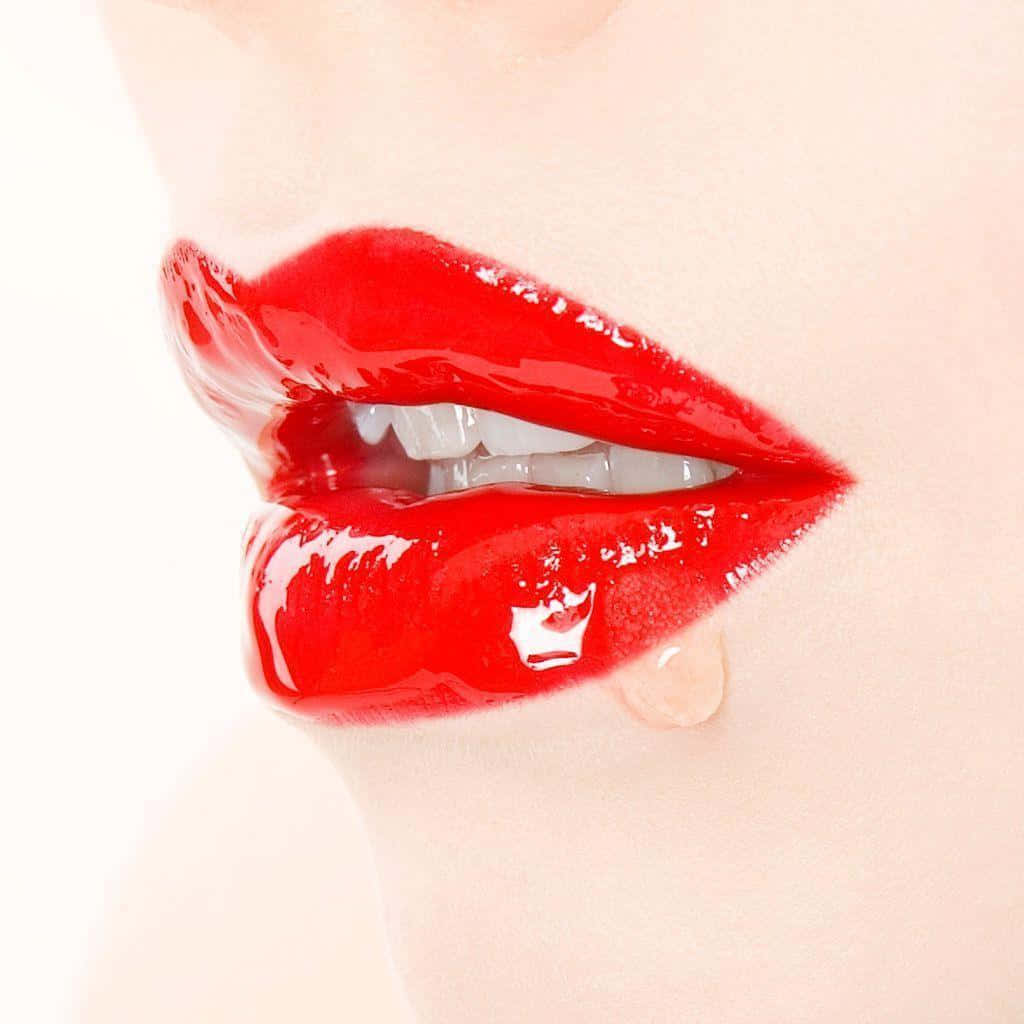 sensual red lips, glossy red lips, clear liquid droplet, SD Desktop Wallpaper