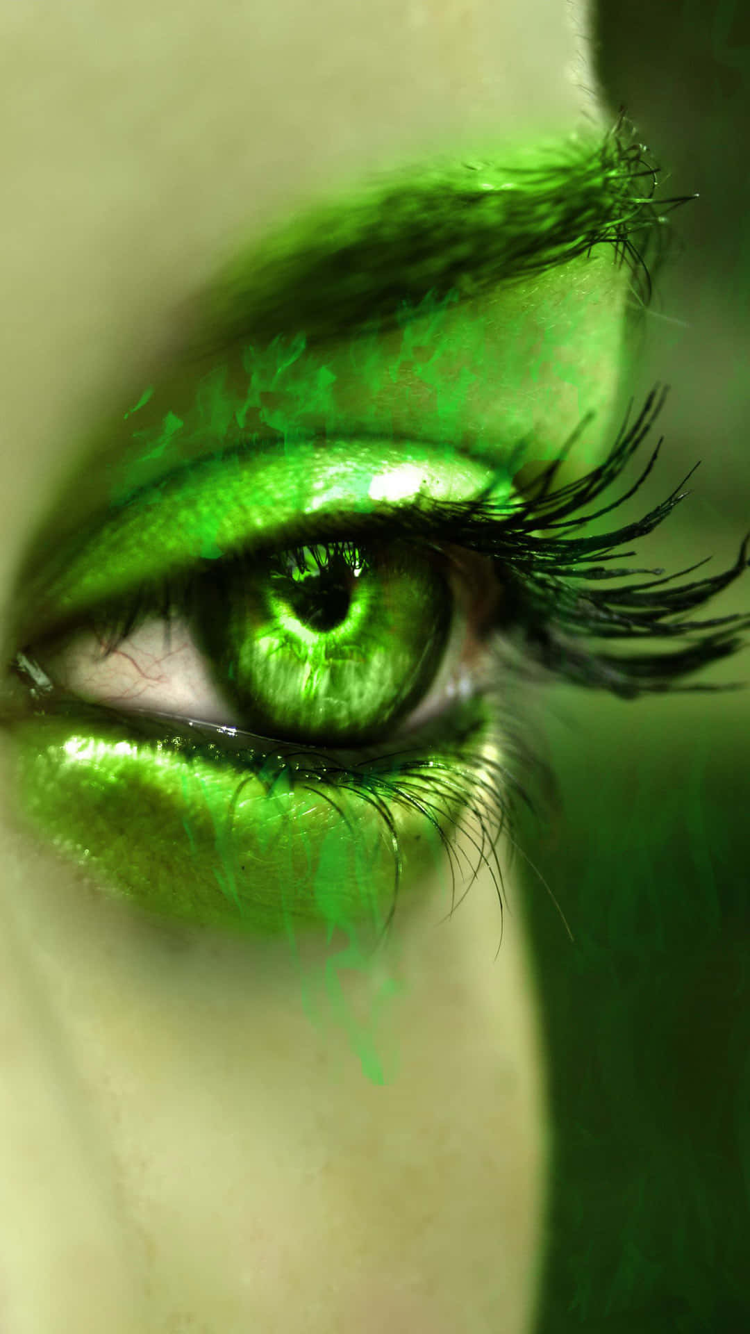 green eye, glittery makeup, long lashes, Full HD Phone Wallpaper