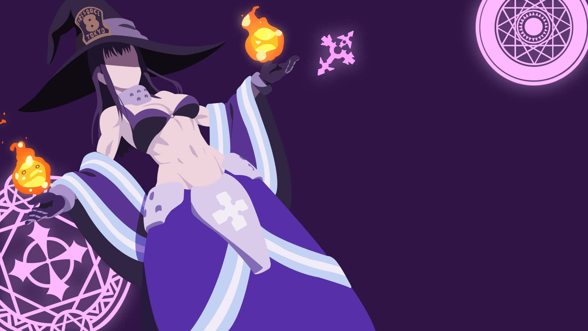 Maki Oze, purple robe, glowing orange flames, Full HD Desktop Wallpaper